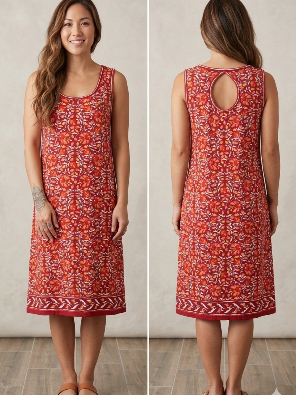 Max Studio❤Floral just below the Knees❤Keyhole Back❤Lots of Stretch Sz M